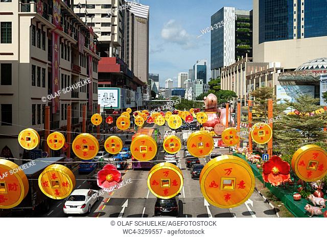 Singapore, Republic of Singapore, Asia - Annual street decoration for the Chinese New Year celebrations in Singapore's Chinatown district along Eu Tong Sen...