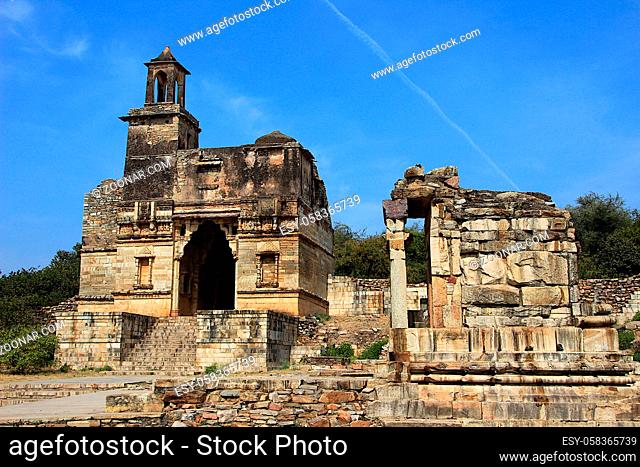 Western entrance gate to Chittorgarh Fort having watch tower in Chittorgarh, Rajasthan, India, Asia