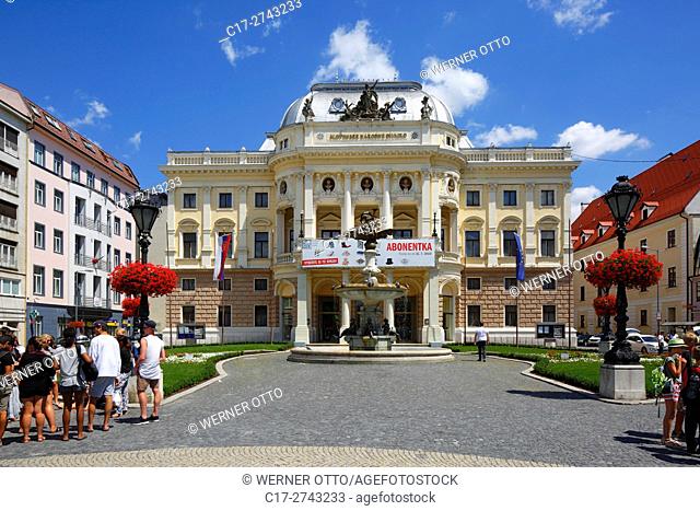 Slovak Republic, Slovakia, Bratislava, Capital City, Danube, Little Carpathians, Slovak National Theatre, historic building at the Hviezdoslav Square
