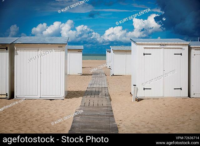 Illustration picture shows beach cabins at the Belgian Coast, in Knokke, Saturday 26 August 2023. BELGA PHOTO KURT DESPLENTER