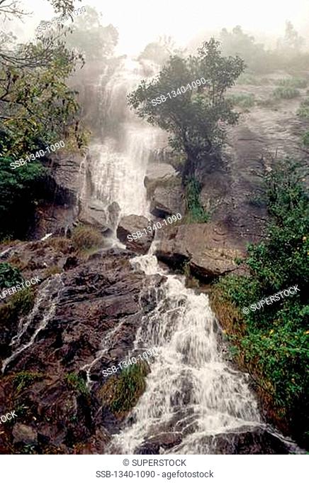 India, Tamil Nadu State, Nilgiris, Coonoor, Sight of milky water falls during monsoon