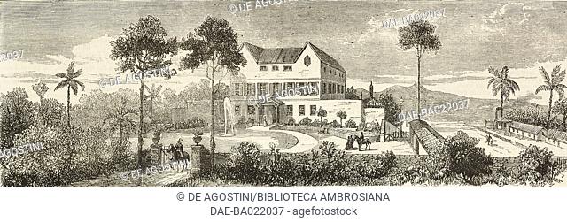 Dr Gabriel de Bustamente's homestead, River of Gold, Sao Tome and Principe, Africa, illustration from the magazine The Graphic, volume XVII, no 435, March 30