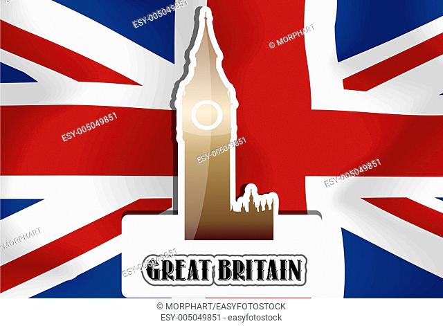 United Kingdom, Great Britain, British Flag, Westminster Palace Clock Tower, vector illustration