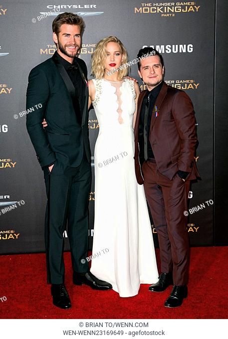 Celebrities attend Premiere Of Lionsgate's ""The Hunger Games: Mockingjay - Part 2"" at Microsoft Theater. Featuring: Liam Hemsworth, Jennifer Lawrence