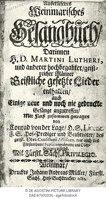 Title page of sacred cantata by Johann Sebastian Bach (1685-1750), with words by Martin Luther, performed in the chapel of Himmelsburg. 18th century