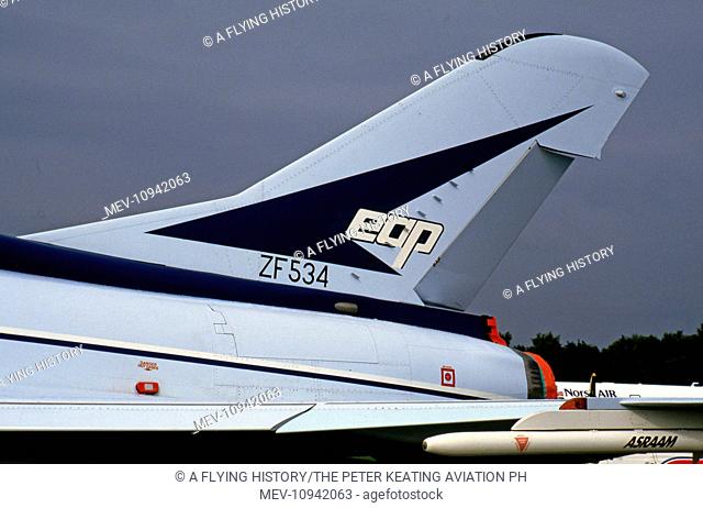 British Aerospace EAP ZF534 single prototype, test and development aircraft for the future Eurofighter Typhoon programme showing the tail at Farnborough Air...
