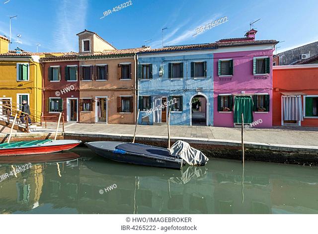 Colorful houses on the Rio Terra Nova, Burano, Venice, Veneto, Italy