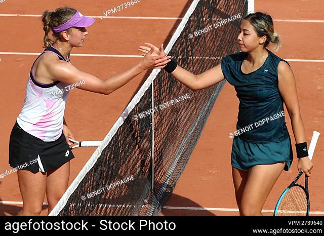 Belgian Elise Mertens and Kazakh Zarina Diyas pictured after a second round game of the Women's Singles tournament between Belgian Mertens (WTA 15) and Kazach...