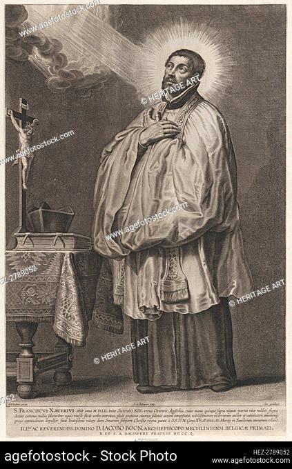 Saint Francis Xavier with a divine light emanating towards him from the upper left, .., ca. 1623-33. Creator: Boetius Adams Bolswert