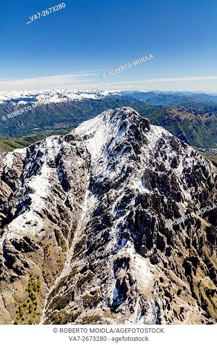 Aerial view of the snowy ridges of the Grignetta mountain in spring Lecco Province Lombardy Italy Europe
