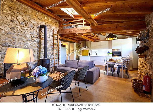 Living room, Urain Apartments, Basque farmhouse, Deba, Gipuzkoa, Basque Country, Spain, Europe