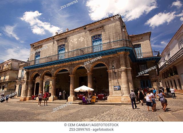 View to the Casa Del Marquis De Aguas Claras in Cathedral Square, Havana, La Habana, Cuba, Central America