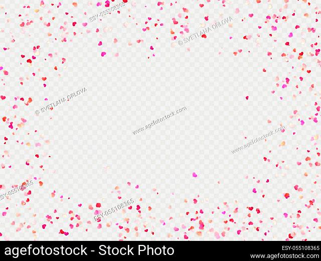 Multicolor paper hearts. Effect confetti easy to use. Valentines petals top view. Isolated on transparent background. EPS 10 vector file