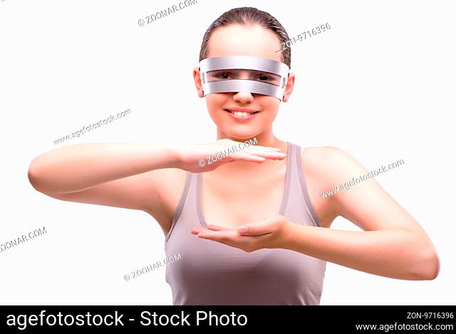 Woman with techno glasses isolated on white