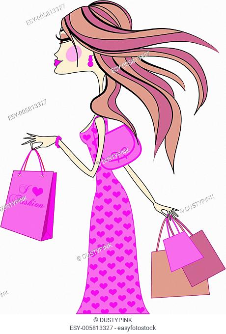 shopping woman, vector