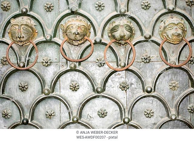 Italy, Venice, Detail of central doorway at St Mark's Basilica, close-up