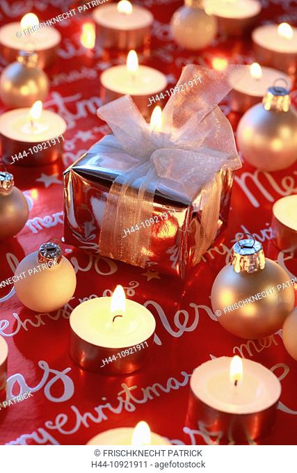 decoration, present, presents, glitter, candles, light, Merry Christmas, close-up, parcel, packet, Star, Stars, Mood, Studio, tealights, Christmas decoration
