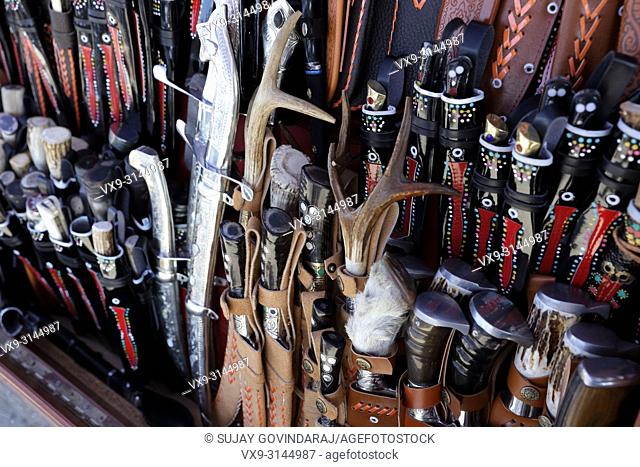 Close-up of traditional knives, daggers and swords used by Uzbeks of Central Asia