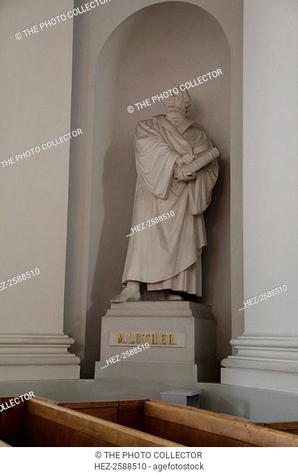 Statue of Martin Luther, Lutheran Cathedral, Helsinki, Finland, 2011. Luther (1483-1546) was a German priest and theologian who was a major inspiration behind...