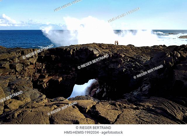 France, Reunion island (French overseas department), South coast, Sainte Philippe, the wild south coast at the Baril, wild waves at Le Souffleur d'Arbonne