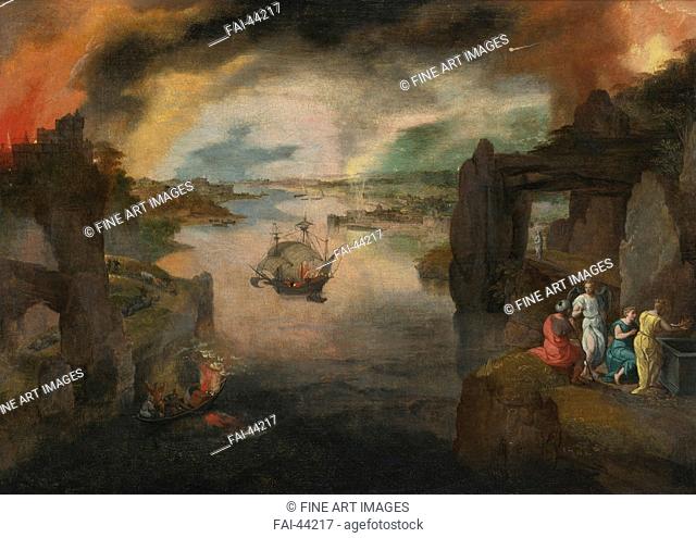 Sodom and Gomorrah by Mostaert, Gillis (1534-1598)/Oil on wood/Early Netherlandish Art/1597/The Netherlands/Private Collection/32, 4x45