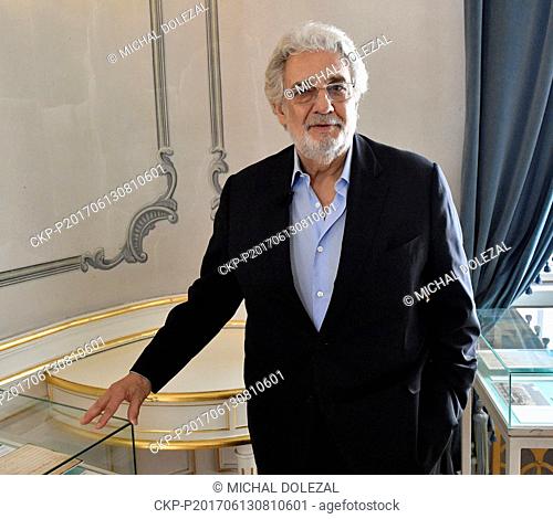 PLACIDO DOMINGO speaks with journalists during the press conference in The Estates Theater / Stavovske divadlo in Prague, Czech Republic, June 13, 2017