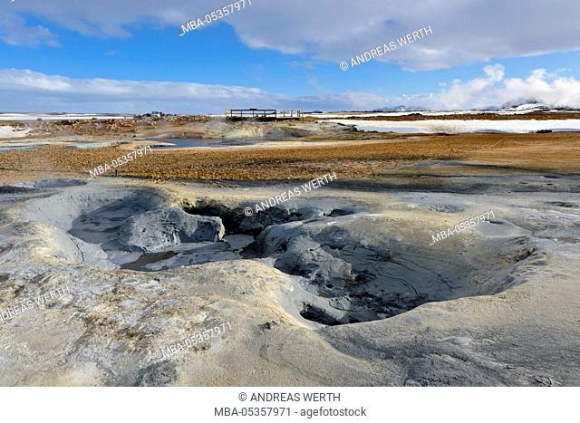 Solfatare, fumarole, sulfur, steam, geothermal area Hverarönd, mountain Námafjall, Mývatn area, Iceland