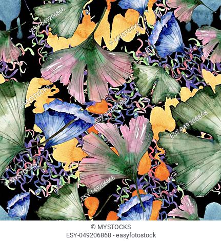 Ginkgo leaves in a watercolor style isolated. Seamless background pattern. Fabric wallpaper print texture. Aquarelle leaf for background, texture