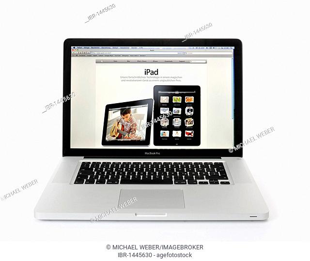 Apple MacBook Pro notebook display, Apple iPad, symbolic picture online shopping