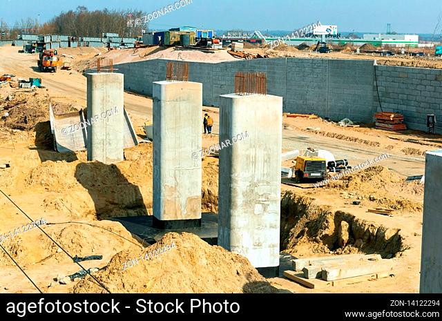 the construction of road junctions, construction of flyovers and roads, North bypass, Gurievskii district, Kaliningrad oblast, Russia, 30 Mar 2019