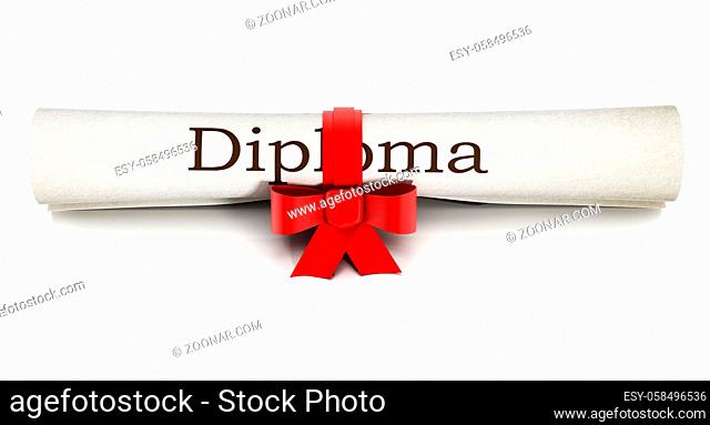 Rolled up diploma isolated on white background