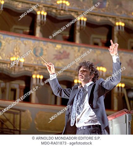 American actor Tony Musante (Anthony Peter Musante) conducting the orchestra in a scene from the film The Anonymous Venetian. Venice, 1970
