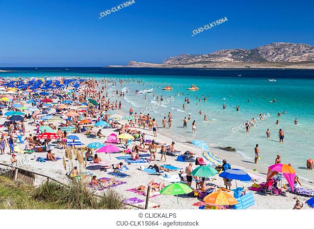 Bathers in the turquoise sea La Pelosa Beach Stintino Asinara National Park Province of Sassari Sardinia Italy Europe