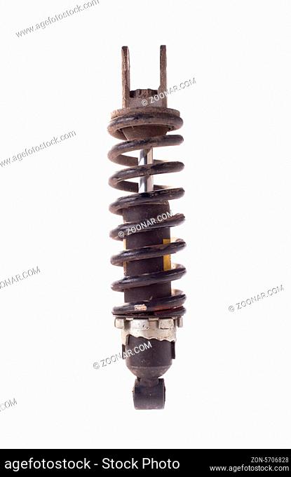 Dirty old shock absorber, isolated on white