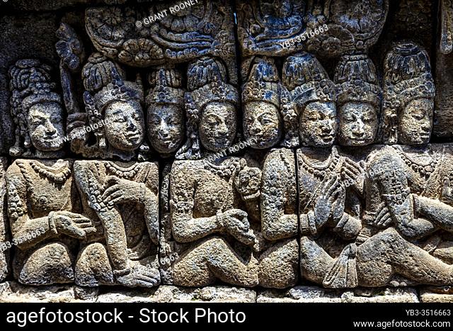 Relief Panels At Borobudur Temple, Yogyakarta, Central Java, Indonesia