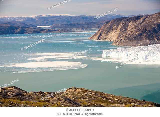 The Eqip sermia glacier that is receeding rapidly due to global warming on the west coast of Greenland