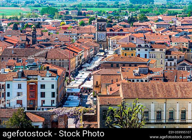 The old town of the walled town of Este, in Veneto, taken from the tower of the Carraresi Castle