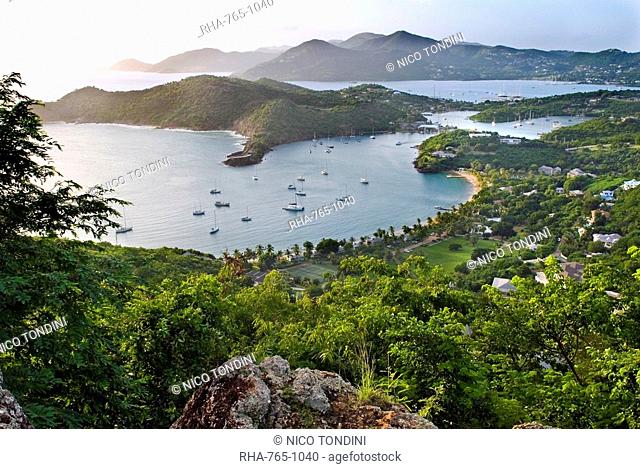 View of Falmouth Harbour from Shirley Heights, Antigua, Leeward Islands, West Indies, Caribbean, Central America