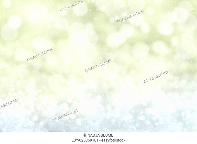 Christmas Texture With Snow. Snowflakes With Golden Background. Magic Bokeh Effect With Lights. Copy Space For Advertisement