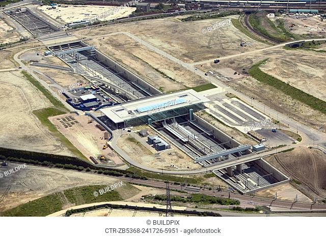 Aerial view of Stratford International DLR rail station under construction at the heart of the Olympic Park, Stratford, London, UK. 22nd of June 2007