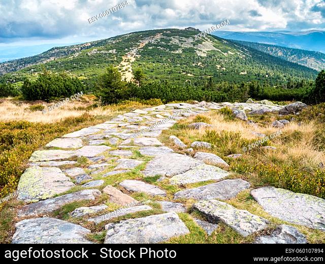 Mountain hiking trails in Krkonose or Giant Mountains, Czechia