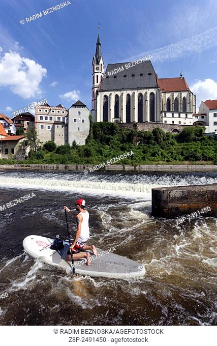 Going down the river Vltava, Cesky Krumlov, South Bohemia, Czech Republic