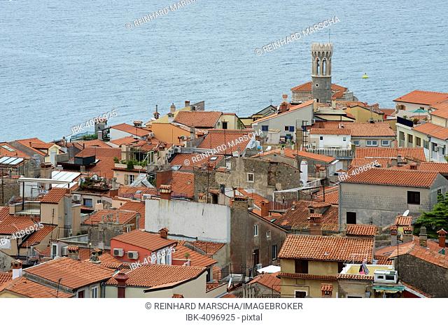 Townscape with Church of San Clemente, Piran, Slovenia