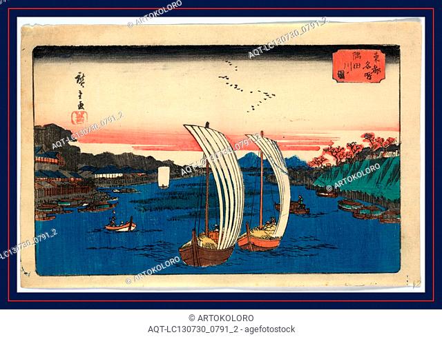 Sumidagawa no zu, View of Sumida River., Ando, Hiroshige, 1797-1858, artist, [between 1838 and 1844], 1 print : woodcut, color ; 22.7 x 34.7 cm