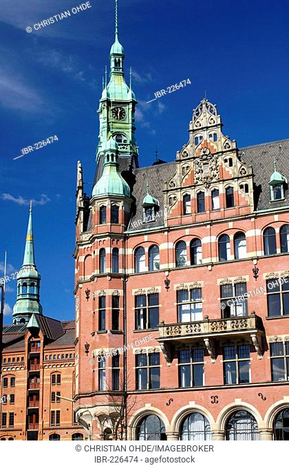 Warehouse district and Speicherstadt city hall in Hamburg, Germany