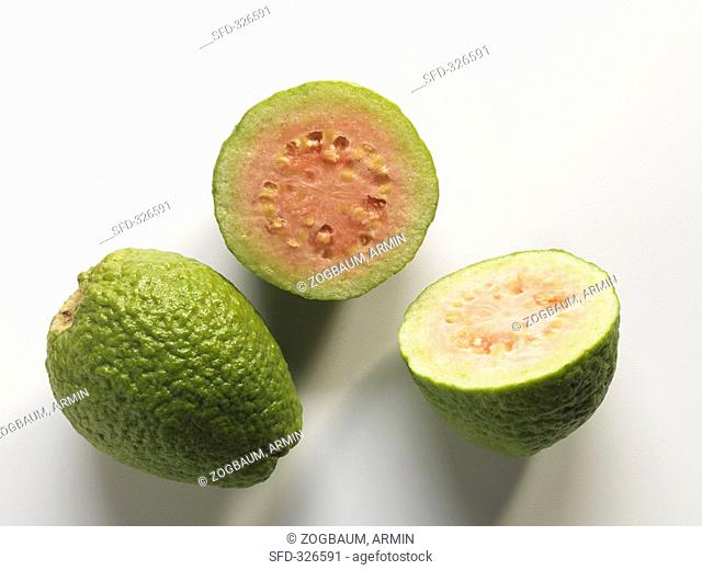 One whole and one halved guava