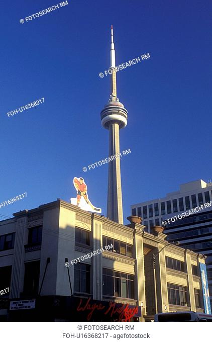 Canada, Ontario, Toronto, Wayne Gretsky's Restaurant and CN Tower in Toronto