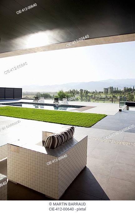 Luxury patio overlooking swimming pool