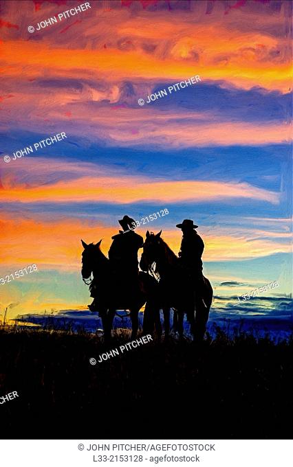 Two Montana cowboys silhouettes