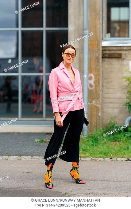 Lena Lademann posing outside the Ganni runway show during Copenhagen Fashion Week - Aug 10, 2017 - Photo: Runway Manhattan/Grace Lunn ***For Editorial Use...